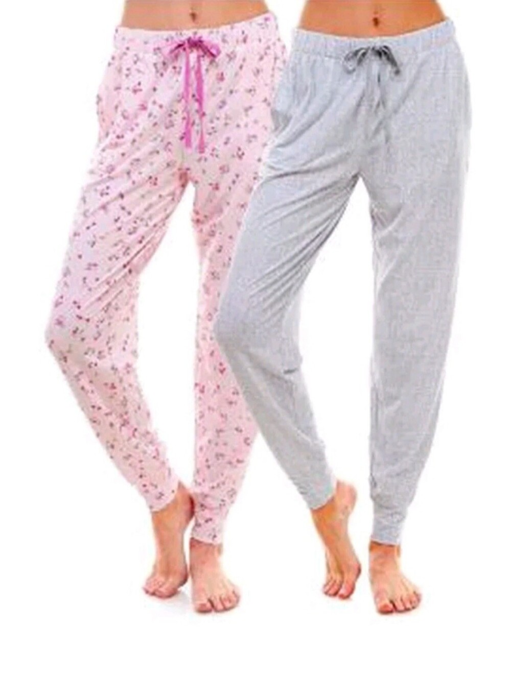 🩷🩶 2 Pairs Of Womens Pink Floral and Gray Lounge Bottoms - Pack of 2